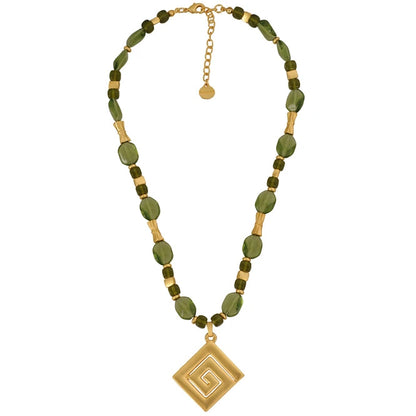 Olive Green 14x10mm Czech Beads Necklace  with Calima Typical Decoration Pendant