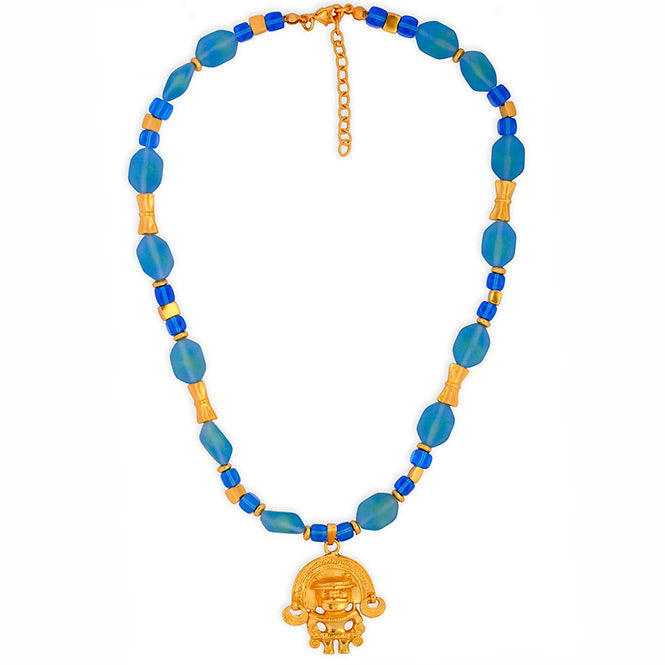 Blue czech beads necklace with Tairona zoomorph