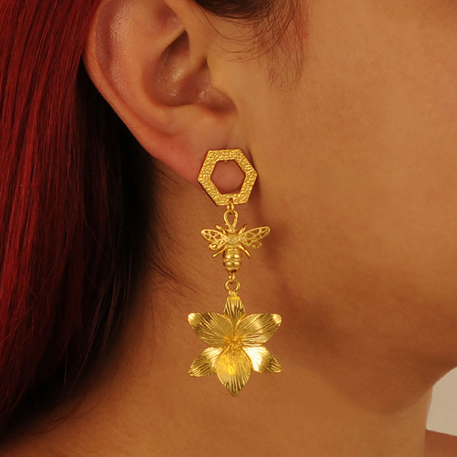 Golden Flight of Life long earrings