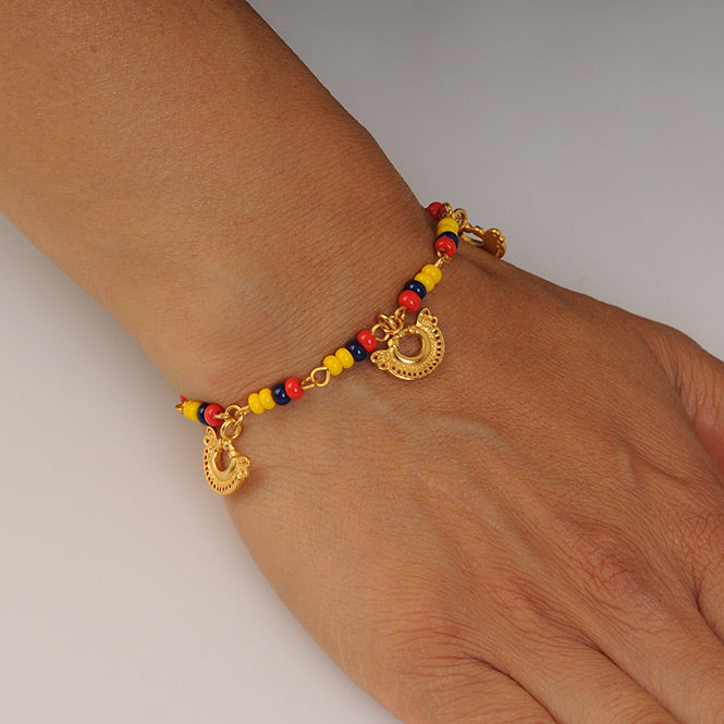 COLOMBIA BRACELET WITH 3 TWO HEADED SNAKE NOSE ORNAMENT CHARMS TAIRONA