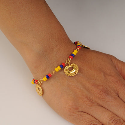 COLOMBIA BRACELET WITH 3 MINI NOSE ORNAMENT CHARMS OF TAIRONA CIRCLES