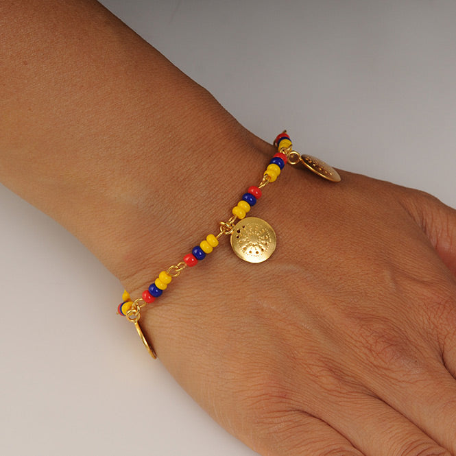 COLOMBIA BRACELET WITH 3 MUISCA MINI PECTORAL CHARMS