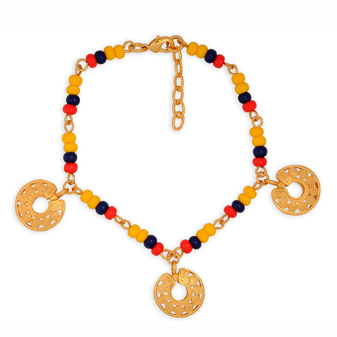 COLOMBIA BRACELET WITH 3 MINI NOSE ORNAMENT CHARMS OF QUIMBAYA CIRCLES