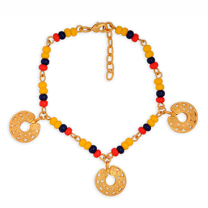 COLOMBIA BRACELET WITH 3 MINI NOSE ORNAMENT CHARMS OF QUIMBAYA CIRCLES