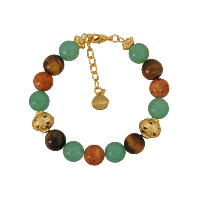 Tiger Eye and Aventurine Semiprecious Stones Bracelet