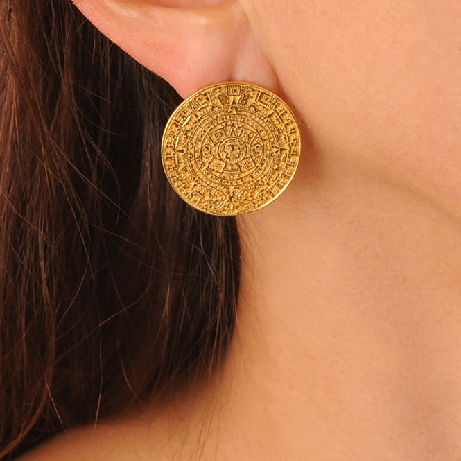 Aztec Calendar Stud Earrings