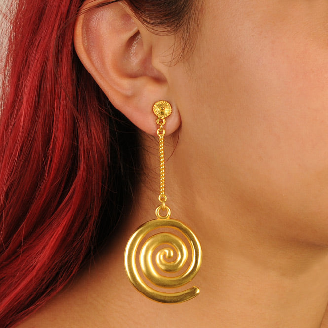 Quimbaya Spiral Long Earrings