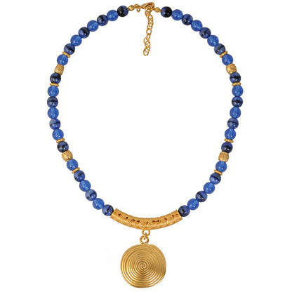 Blue 8mm Czech Beads Necklace with Quimbaya Pectoral Pendant