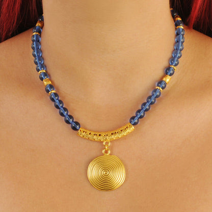 Blue 8mm Czech Beads Necklace with Quimbaya Pectoral Pendant