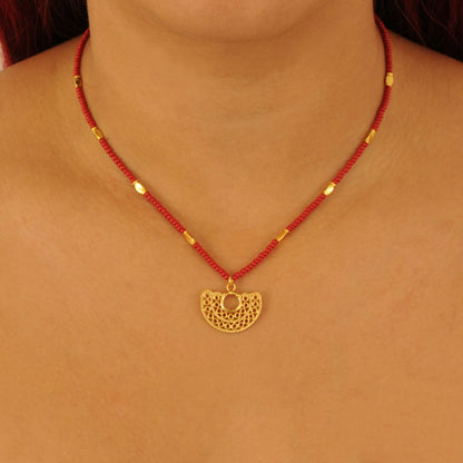 Collar cristal checo mini rojo y dije nariguera filigrana doble Sinú