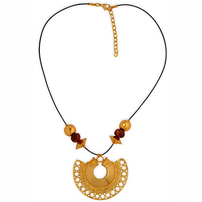 Brown Leather Necklace with Tairona Semilunar Nose Ornament Pendant