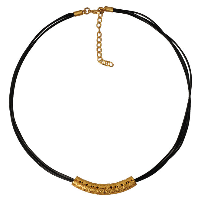 Four Strand Black Leather Necklace with Pre-Columbian Accessory