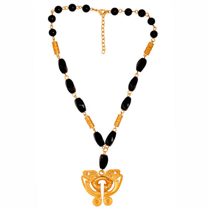 Semi-precious Stone Onyx Necklace with Tairona Two-Headed Butterfly Nose Ornament Pendant