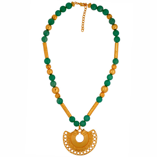 Aventurine Semi-precious Stone Necklace with Tairona Filigree Nose Ornament Pendant