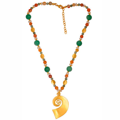 Aventurine, Carnelian, Pearls Semipecious Stone Necklace with Tairona Pectoral Pendant