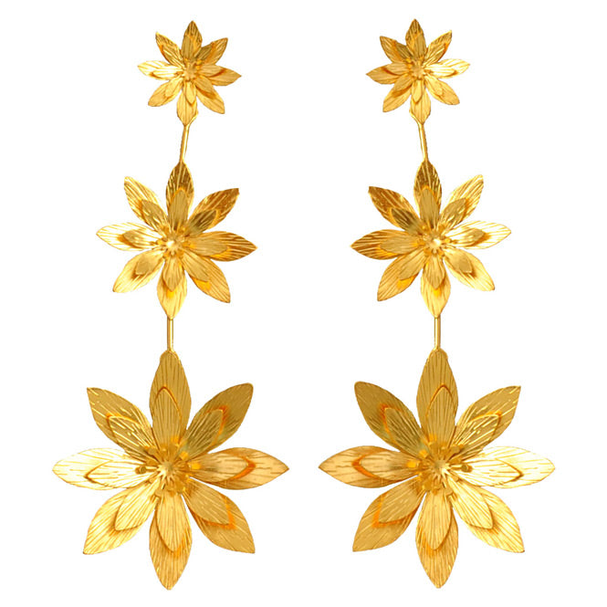 Resiliencia Three Lotus Flower Long Earrings