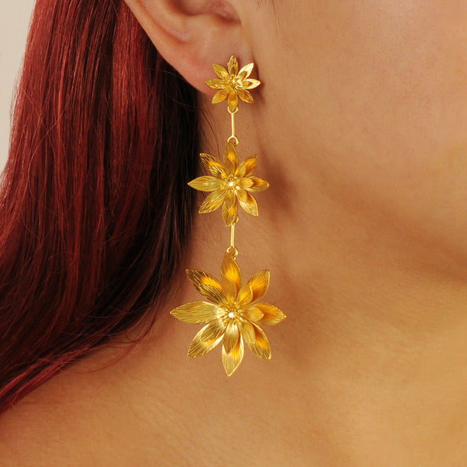 Resiliencia Three Lotus Flower Long Earrings