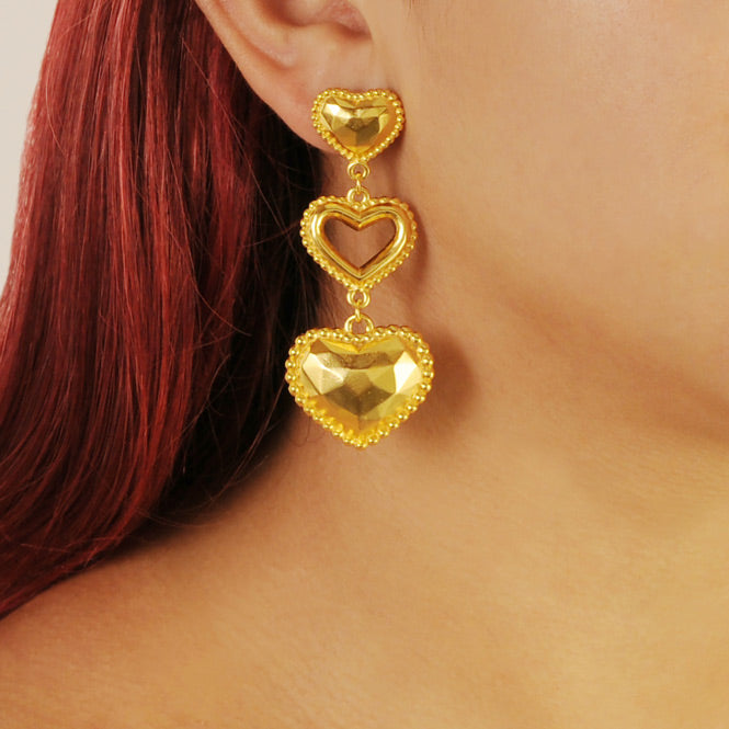 Three Resilient Hearts Long Earrings