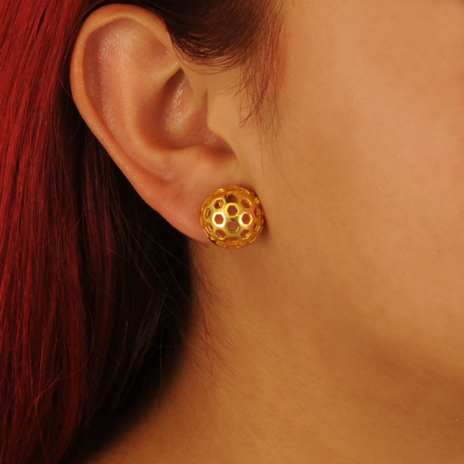 Golden Flight of Life honeycomb stud earrings