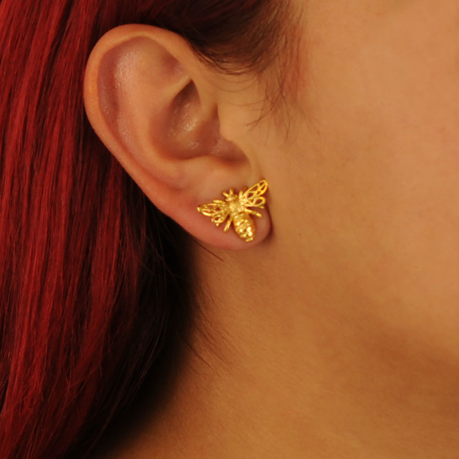 Golden Flight of Life bee stud earrings