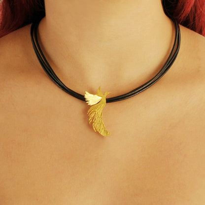 Leather Necklace with Resiliencia Phoenix Bird Pendant