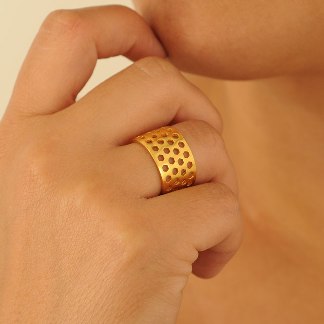 Golden Flight of Life honeycomb ring