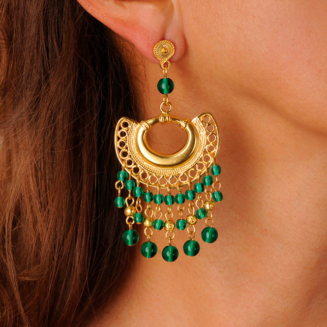 Green Filigree Nose Ornament Long Earrings