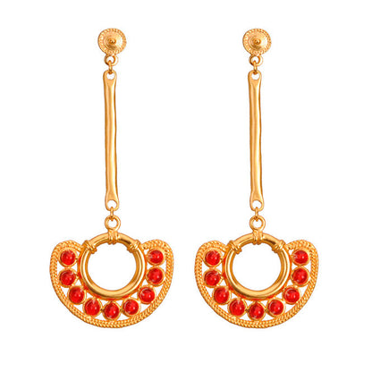 Red Circles Nose Ornament Long Earrings