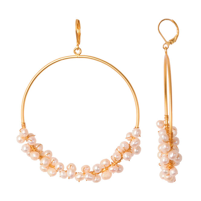 Large Pearl Hoop Earrings