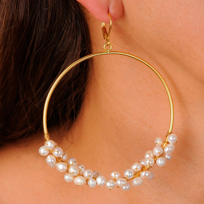 Large Pearl Hoop Earrings