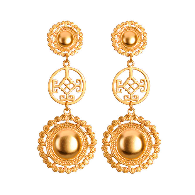 Round Pectoral Long Earrings