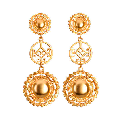 Round Pectoral Long Earrings