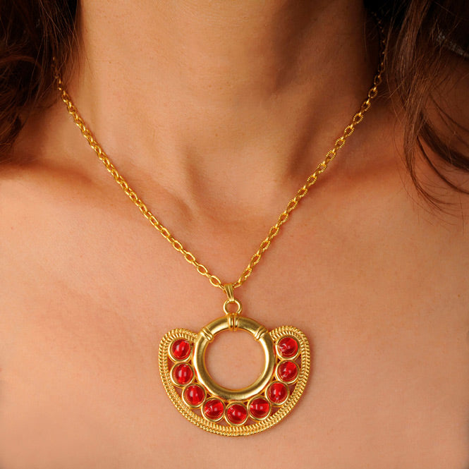 Chain Necklace with Red Circles Nose Ornament Pendant