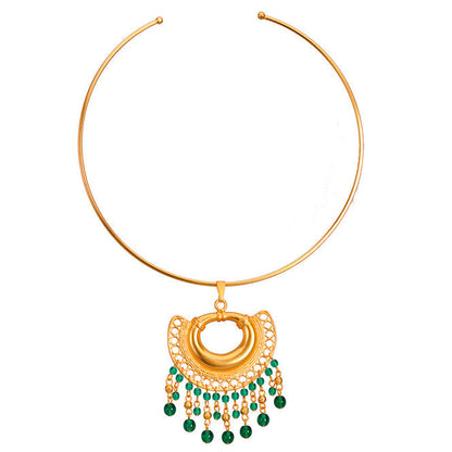 Rigid Necklace with Green Filigree Nose Ornament Pendant