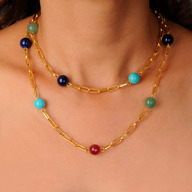 Multicolor Semiprecious Stones Long Necklace