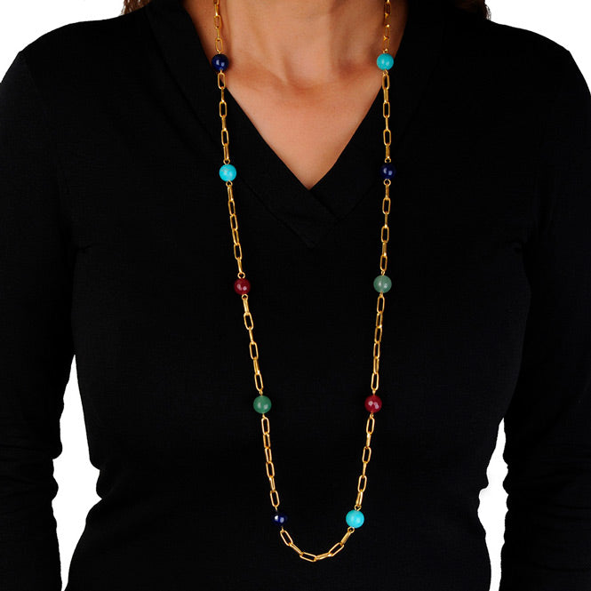 Multicolor Semiprecious Stones Long Necklace