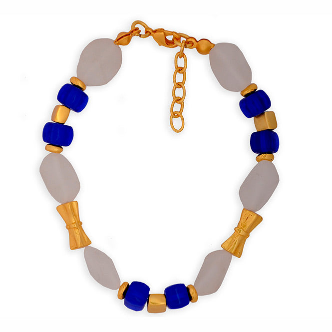 White and Blue Czech Beads Bracelet