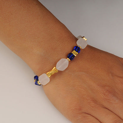 White and Blue Czech Beads Bracelet