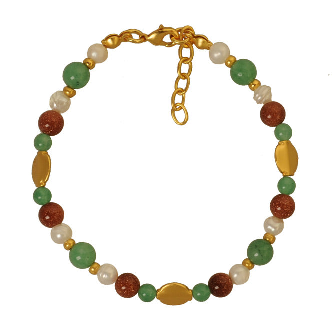 Aventurine, Carnelian and Pearls Semipecious Stones Bracelet