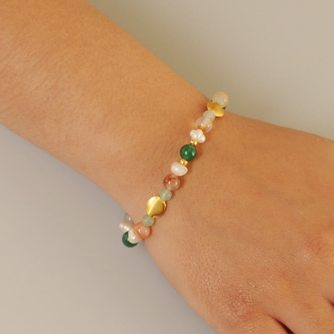 Aventurine, Carnelian and Pearls Semipecious Stones Bracelet