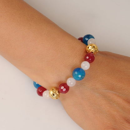 Blue and Fuchsia Agates, Rose Quartz Semiprecious Stones Bracelet