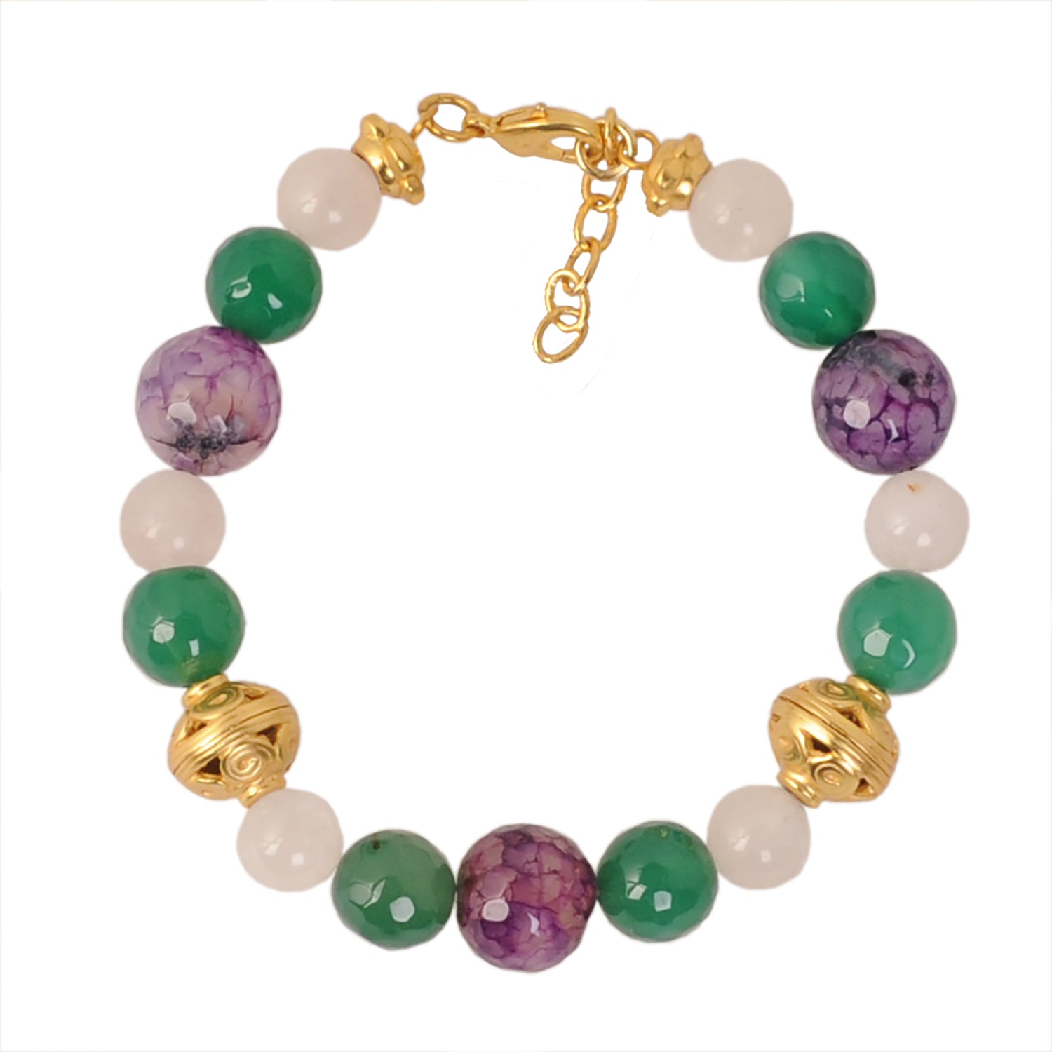 Purple and Green Agates, Rose Quartz Semi-precious Stones Bracelet