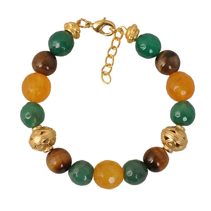 Yellow and Green Agates, Tiger Eye Semiprecious Stones Bracelet