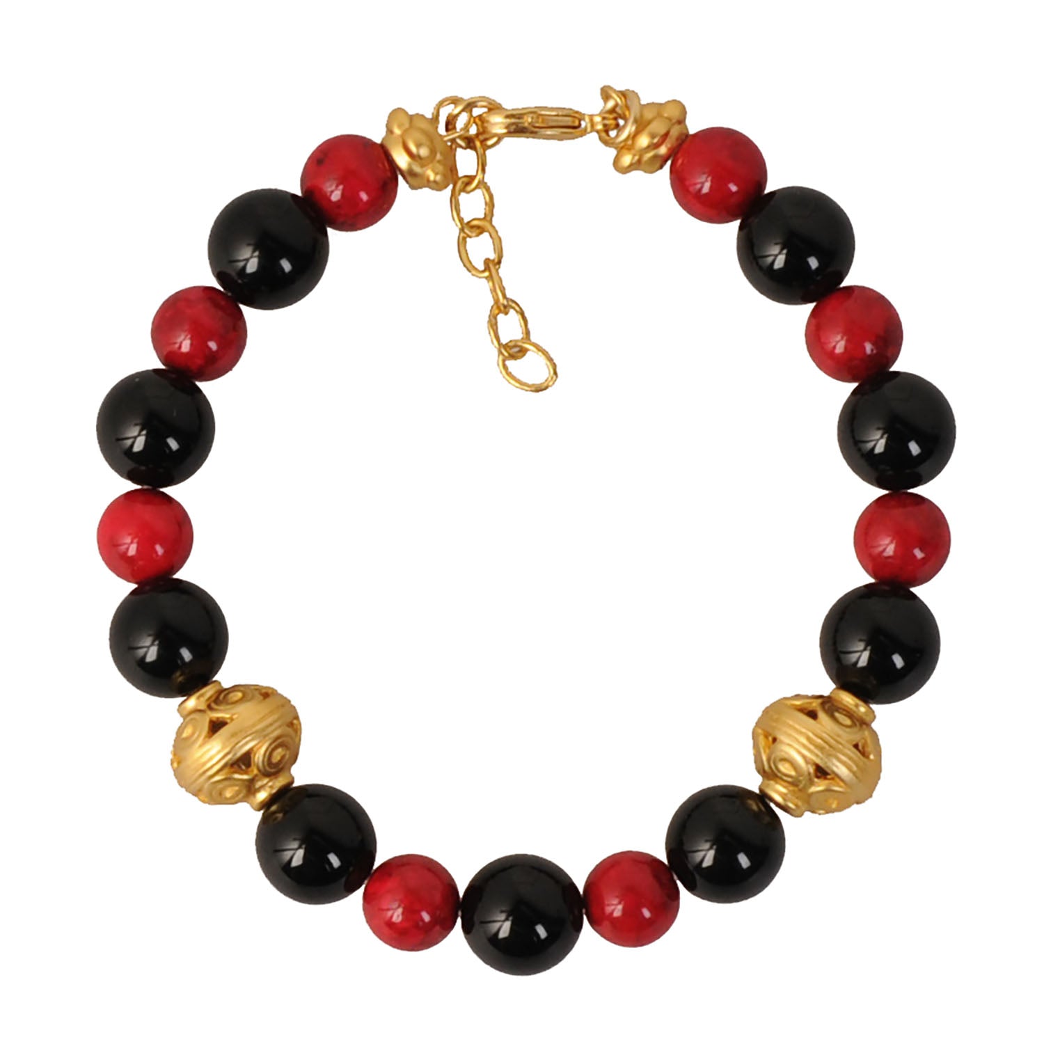 Onyx and Red Fossil Semiprecious Stones Bracelet