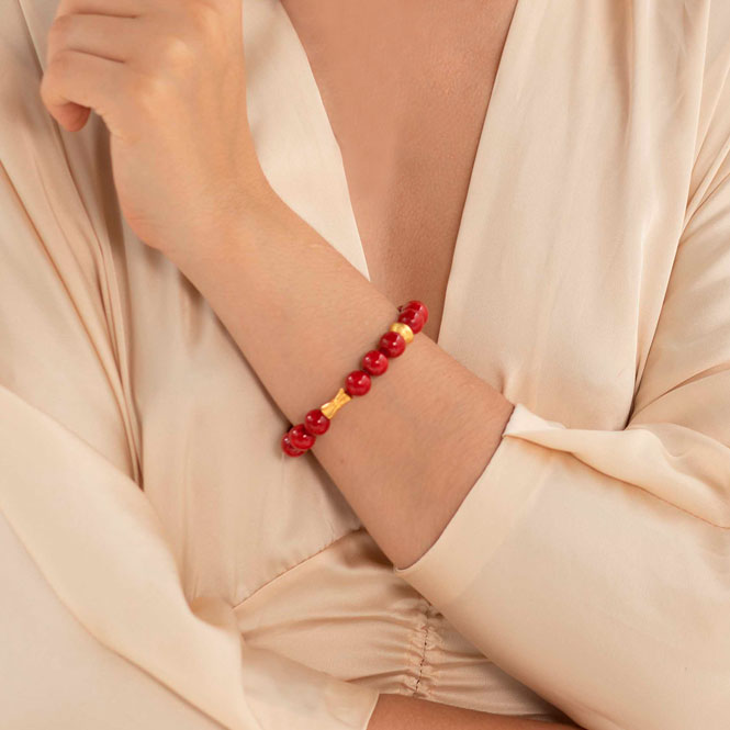 Pulsera semipreciosa fossil rojo